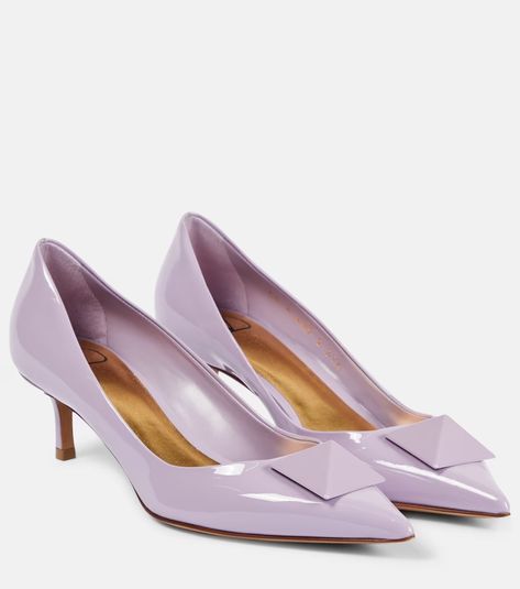 One Stud 50 patent leather pumps in purple - Valentino Garavani | Mytheresa Collage Elements, Valentino Garavani Shoes, Mid Heels Pumps, Fashion Collage, Patent Leather Pumps, Goat Leather, Mid Heel, Leather Items, Luxury Accessories