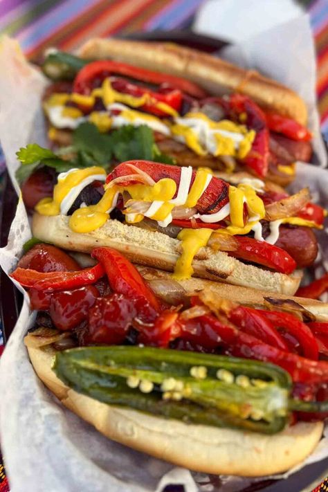 Mexican Hotdogs, Mexican Hot Dogs Recipes, Mexican Hot Dogs, Los Angeles Street Style, Making Hot Dogs, Hot Dog Toppings, Los Angeles Street, How To Make Bacon, Veggie Dogs