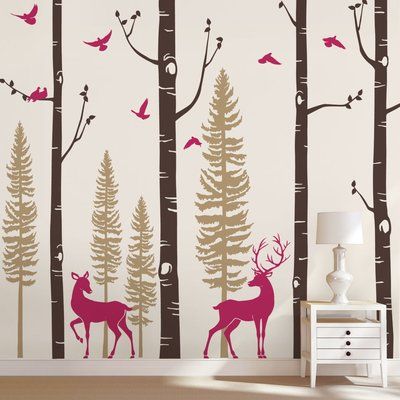 Baby Deer Nursery, Birch Tree Wall, Birch Tree Wall Decal, Tree Decal, Bird Wall Decals, Tree Decals, Deer Wall, Nursery Wall Stickers, Kids Wall Decor