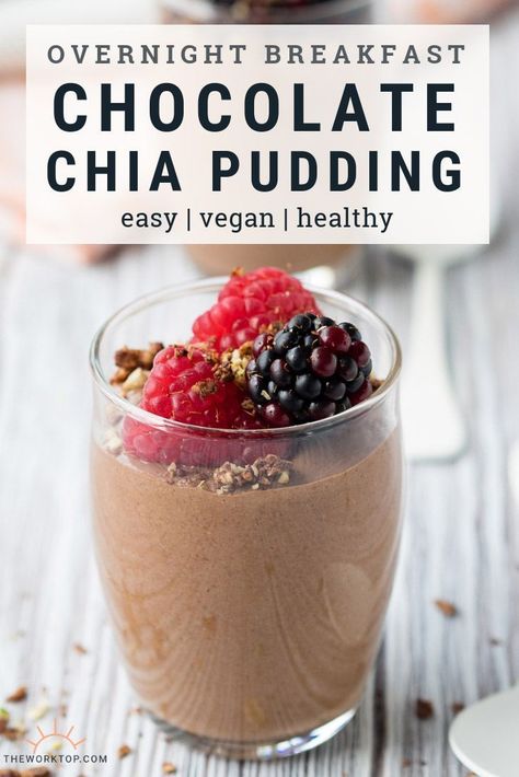 I love a delicious healthy breakfast and this Chocolate Chia Pudding hits the spot! I make this overnight breakfast recipe for busy weekday mornings. It's easy and quick. The recipe is vegan and gluten free. Get the recipe on The Worktop. || #chiaseedrecipes #chiapudding #theworktop Overnight Chia Seed Pudding, Chia Pudding Vegan, Overnight Breakfast Recipes, Delicious Healthy Breakfast, Chocolate Chia Pudding, Overnight Breakfast, Yummy Healthy Breakfast, Healthy Breakfast Recipes Easy, Vegan And Gluten Free