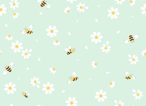 Daisy and bee seamless pattern. flowers ... | Premium Vector #Freepik #vector #cartoon-pattern #daisy-pattern #cute-cartoon #garden-pattern Bee Wallpaper Laptop, Daisy Wallpaper Laptop, Daisies And Bees, Cartoon Bees, Daisy Drawing, Cartoon Garden, Laptop Wallpapers, Cartoon Bee, Daisy Wallpaper