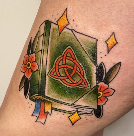 Book of Shadows tattoo from the OG Charmed show Shadows Tattoo, Fandom Tattoos, Charm Tattoo, Shadow Tattoo, Charmed Book Of Shadows, Literary Tattoos, Charmed Show, Fantasy Tattoos, Tattoo Shows