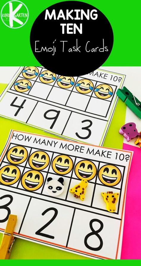 Help preschool, pre-k, and kindergarten age childn work on making 10 with ten frames using this super cute emoji printables! This hands-on practice working on addition within 10 is a clever ways to make 10 kindergarten. Simply download pdf file with making 10 games printable and you are ready for this making 10 activities. Ways To Make 10 Activities, Make 10 Games, Making 10 Activities, Ways To Make 10, Kindergarten Math Printables, Addition Within 10, Emoji Printables, Kindergarten Math Addition, Adding Activities