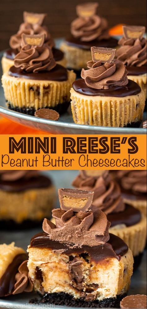 Reese's Peanut Butter Cheesecake, Cupcake Cheesecake, Reeses Cheesecake, Peanut Butter Cheesecake Recipes, Peanut Butter Cup Cheesecake, Mini Cheesecake Recipes, Cheesecake Chocolate, Peanut Butter Cheesecake, Peanut Butter Desserts