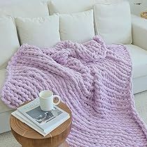 Purple Dorm, Purple Throw Blanket, Purple Room Decor, Blanket Couch, Giant Yarn, Chenille Blanket, Purple Bedroom, Purple Rooms, Chunky Knit Blanket