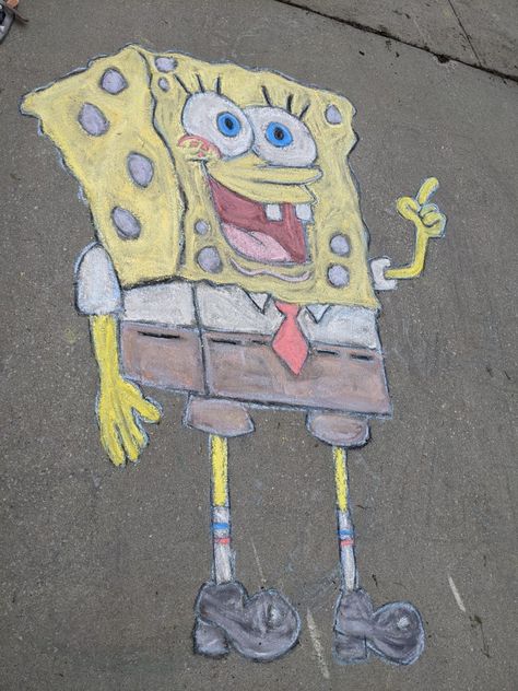 Spongebob Chalk Art, Chalk Activities, Fun Chalk Art, Chalk Ideas, Side Walk, Sidewalk Chalk Art, Sidewalk Art, Drawings Ideas, Chalk Drawings