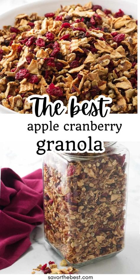 Start your morning with a burst of flavor with this homemade cranberry apple granola! Packed with cinnamon and healthy ingredients, this easy recipe makes the perfect breakfast or snack. Try it today for a wholesome start to your day! Cranberry Granola Recipe, Winter Granola Recipe, Recipes Using Dried Cranberries, Cinnamon Raisin Granola Recipe, Dried Cranberry Recipes, Apple Granola Recipe, Cranberry Recipes Healthy, Healthy Granola Recipe, Apple Granola