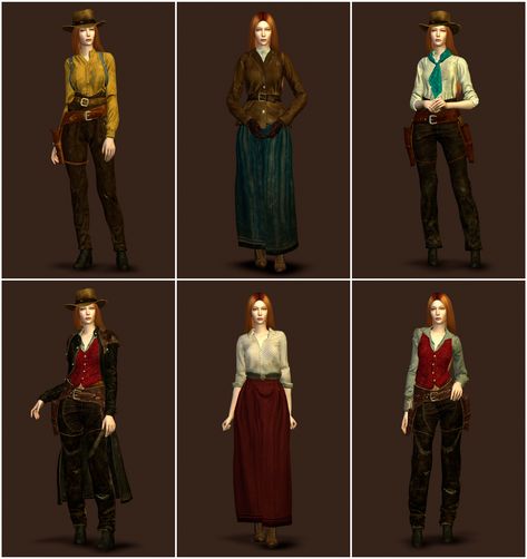 RDR2 Sadie Adler | plazasims on Patreon Rdr2 Sadie Adler, Wild West Clothing, Sadie Adler, Sims Medieval, Sims 4 Patreon, Cowboy Costume, Play Sims, Sims 4 Gameplay, Sims 4 Characters