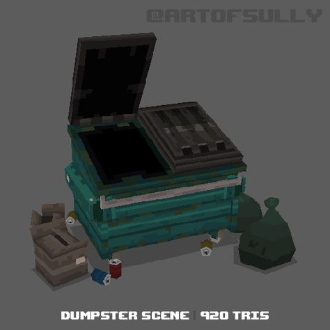 ArtStation - 3D Pixel-Art Dumpster Scene (Commission), Brendan Sullivan Low Poly Pixel Art, Pixel Art Texture, 3d Pixel Art, Voxel Art, Game Textures, 3d Pixel, Low Poly Games, Polygon Art, Props Art