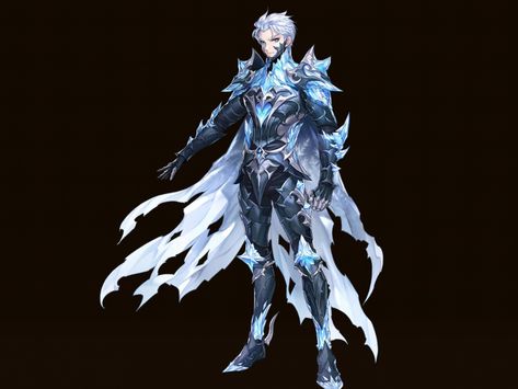 Ice Armor Concept Art, Ice Armor, King's Raid, Dark Warrior, Gothic Fantasy Art, Anime Warrior, Knight Art, 다크 판타지, Game Character Design