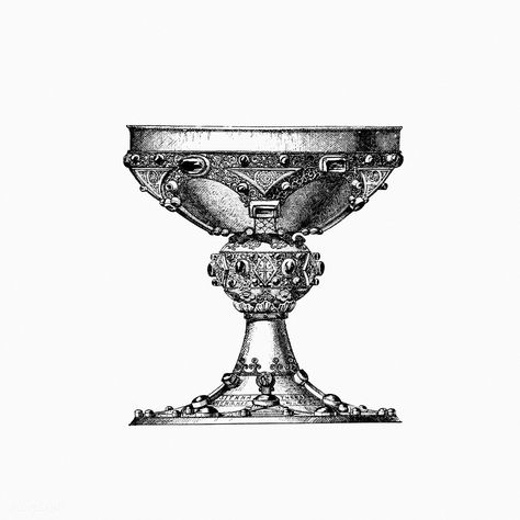 Vintage Victorian style goblet engraving. Original from the British Library. Digitally enhanced by rawpixel. | free image by rawpixel.com / The British Library (Source) Vintage Engraving Illustration, Goblet Drawing, Chalice Drawing, Goblet Tattoo, Victorian Engraving, Chalice Tattoo, Victorian Style Chair, Medieval Artwork, Engraving Illustration