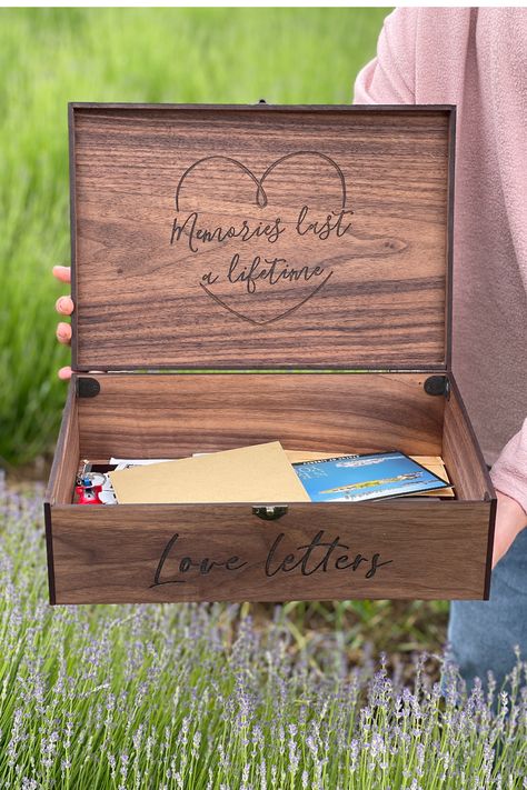 A Wooden Memory Box for storing letters, photos from your Special Love story. You can engrave your own text on the outside and inside of the box, which makes the box individual and special. To find out more about the size, color and design of the box, follow the link Storybook Theme, Mailbox Ideas, Weddings Idea, Wooden Memory Box, Gift Box For Men, Valentine Crafts For Kids, Wooden Keepsake Box, Valentine Box, Letter Box