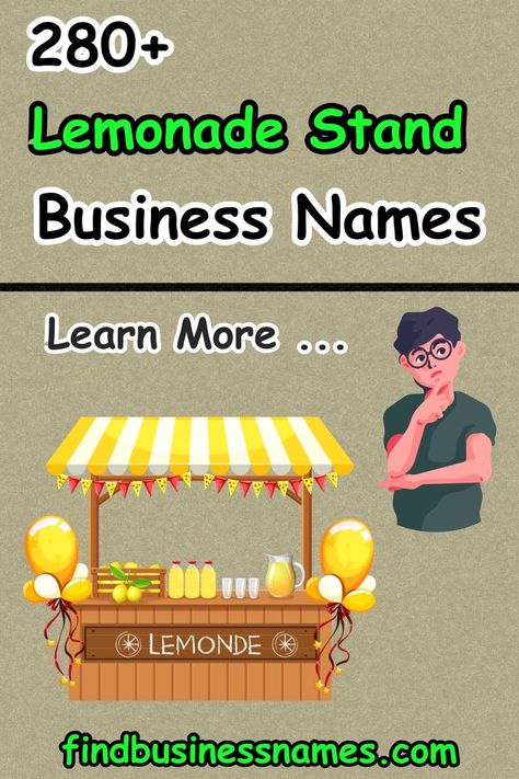 Looking for the perfect name for your lemonade stand business? Explore this curated list of catchy and creative lemonade stand business names to inspire your entrepreneurial venture. From classic to quirky, find the ideal name to make your stand stand out! #lemonadestandbusinessnames Catchy Lemonade Stand Names, Lemonade Business Names, Lemonade Stand Names, Lemonade Stand Ideas Business, Lemonade Stand Business, Kids Market Stand, Lemonade Business, Lemonade Stand Sign, Lemon Aid