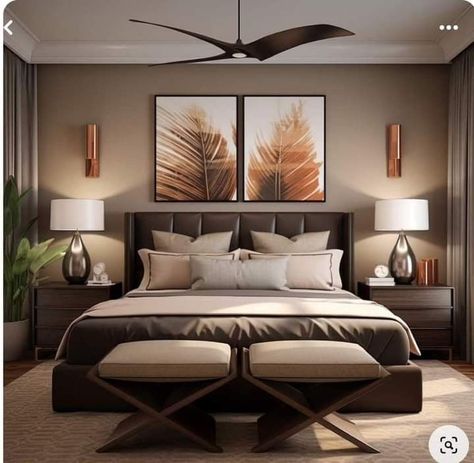 Beige And Brown Bedroom Ideas, Bedroom Back Wall Design, Bedroom Back Wall, Bedroom Decor Brown, Brown Bedroom Walls, Back Wall Design, Brown Bedroom Ideas, Bedroom False Ceiling, Brown Bedroom Decor