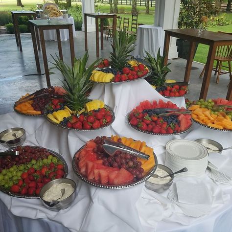 Fruit Table Pepperoni Bites, Fruit Table, Cheese Display, Outdoor Celebration, Brie Bites, Caprese Skewers, Fruit Skewers, House Salad, Charcuterie Inspiration