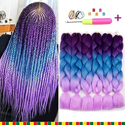 Ombre Box Braids, Ombre Braiding Hair, Colored Box Braids, Purple Braids, Weave Hairstyles Braided, Pink Purple Ombre, Purple Ombre Hair, Ombre Braid, Purple Weave