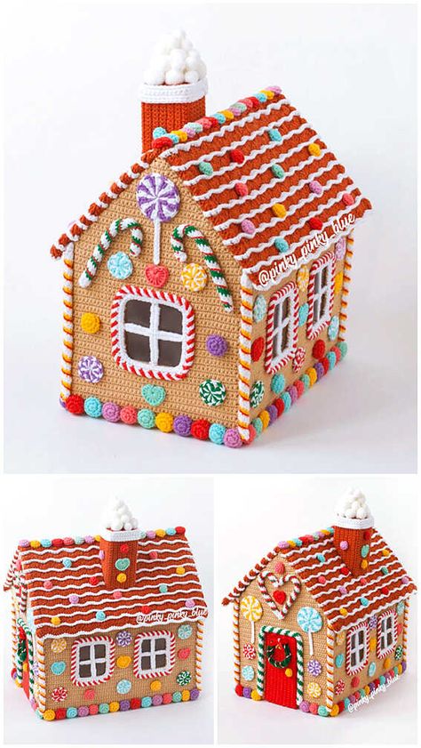 15 Awesome Crochet Gingerbread Ideas - Penguin Hobbies Gingerbread House Patterns, Christmas Crochet Patterns Free, Christmas Crochet Pattern, Crochet Christmas Gifts, Crochet Mignon, Confection Au Crochet, Crochet Xmas, Crochet Christmas Decorations, Crochet Ornaments