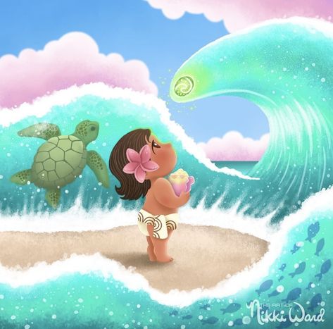 Disney Moana Art, Beach Drawing, Moana Party, Cute Disney Drawings, Disney Moana, Please Help Me, Baby Art, Fantasy Inspiration, Ocean Art