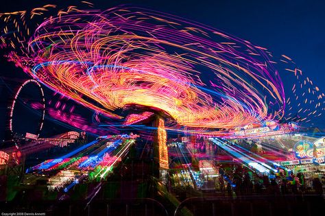 Light Trail Photography, Carnival Lights, Country Fair, Amusement Park Rides, Long Exposure Photography, Last Ride, Carnival Rides, Light Trails, Exposure Photography