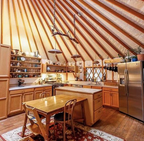 Yurt Kitchen, Yurt Interior, Round House Plans, Airstream Living, Yurt Home, Yurt Living, Tent Living, Narrow Shelves, Best Kitchen Designs