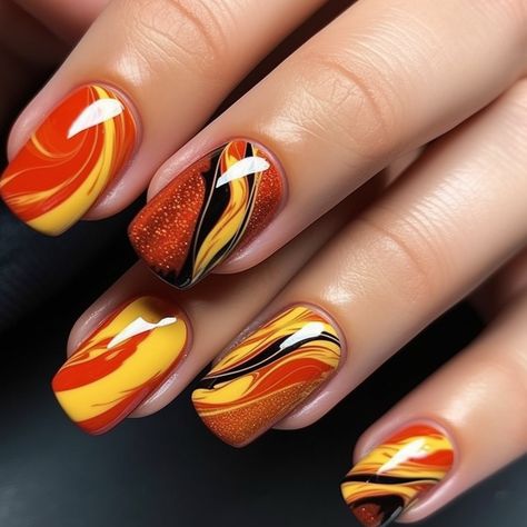 fall nails design shades of orange, nails pattern play Shades Of Orange Nails, Nails Pattern, Fall Nails Design, Fall Acrylic, Fall Gel Nails, Flower Nail Designs, Fall Acrylic Nails, Pretty Gel Nails, Cute Gel Nails