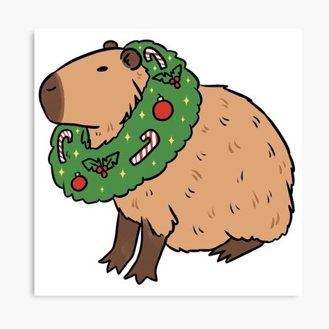 Capybara Illustration, Christmas Capybara, Xmas Sticker, Illustration Canvas, Christmas Tree Painting, Cartoon Painting, Christmas Drawing, Christmas Lettering, Christmas Illustration