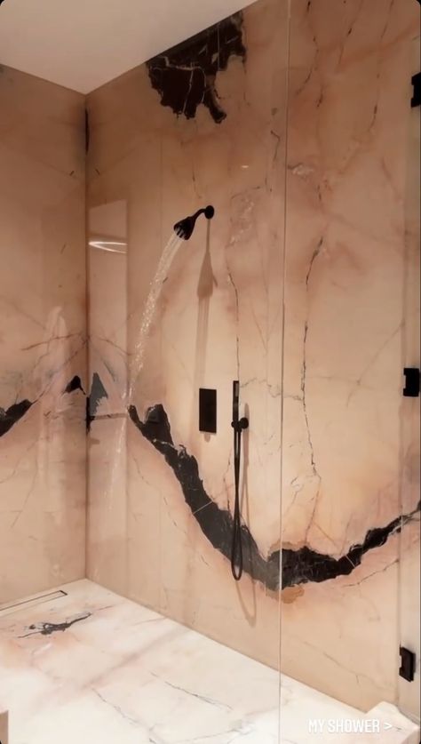 We Can’t Stop Thinking About Kylie Jenner’s Rosa Aurora Marble Shower Kylie Jenner House, Jenner House, Pink Showers, Marble Showers, Luxury Marble, Pink Bathroom, Marble Bathroom, Dream Bathroom, Water Pressure