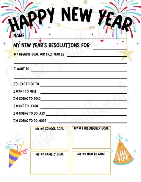 Cute New Year's Resolution Worksheets (Free Printable) - Cassie Smallwood Happy Names, School Goals, Set Intentions, Goal Setting Worksheet, New Year's Resolution, Family Goals, Friendship Goals, Entrepreneur Success, Health Goals