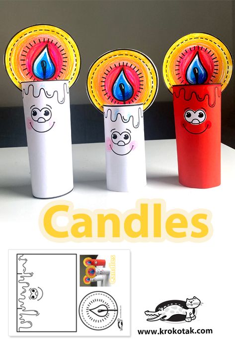 Candles Paper Candle Craft, Candle Template, Diy Candles Easy, Kids Candles, Candle Printable, Hanukkah Crafts, Candle Ornament, Paper Candle, Classroom Birthday