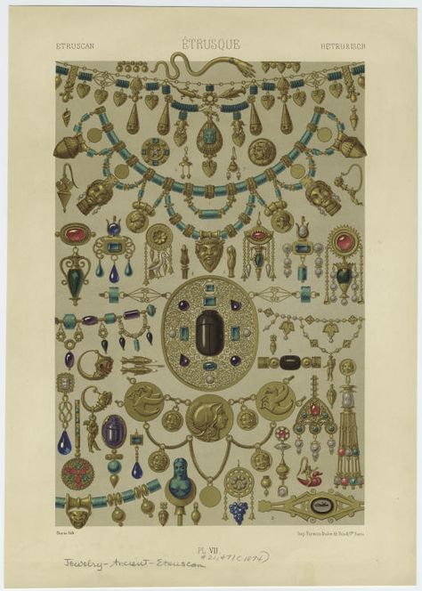 Jewelry, ancient Etruria - NYPL Digital Collections Etruscan Jewelry, Art Ancien, Antique Plates, Antique Illustration, Ancient Jewelry, Sea Glass Jewelry, Antique Prints, Antique Jewellery, Vintage Costume Jewelry