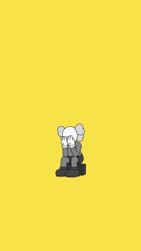 Bear Brick Drawing, Kaws Wallpaper Yellow, Yellow Bape Wallpaper, Yellow Kaws Wallpaper, Yellow Cartoon Wallpaper, Aesthetic Yellow Picture, Yellow Kaws, Kaw Wallpaper, Black Kaws