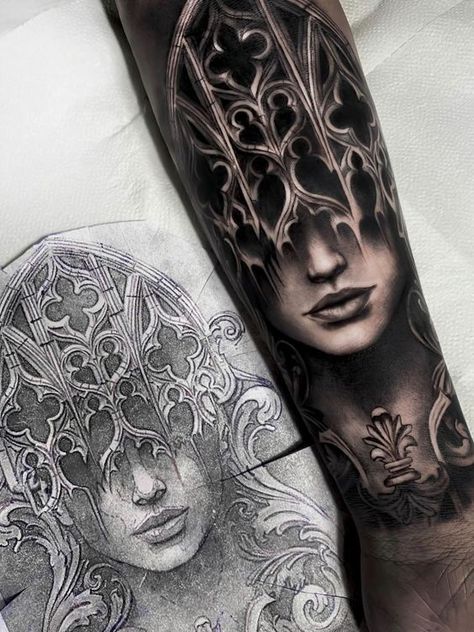 #CoolTattoos #TattooArt #InkMaster #TattooDesigns #InkedUp #TattooLovers #InkInspiration #TattooIdeas #CreativeInk #TattooStyle Female Warrior Tattoo Sleeve, Portrait Tattoo Sleeve, Window Tattoo, Warrior Tattoo Sleeve, Female Warrior Tattoo, Chicano Tattoos Sleeve, Filigree Tattoo, Girl Face Tattoo, Realistic Tattoo Sleeve