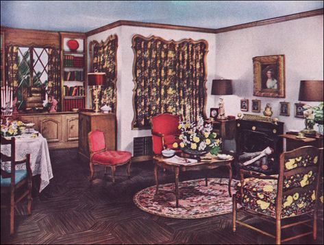 1950 French Provincial Apartment by Armstrong | This is in t… | Flickr 1950 Home Decor, Home Decor Ideas Living Room Traditional, 1940s Home Decor, Retro Rooms, Gray Furniture, 1940s Home, 1970s Decor, House Family, Family Circle