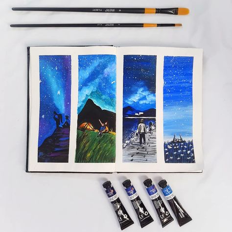 Gouache Art, Galaxy Painting, Painting Art Lesson, Art Space, Gouache Painting, Space Art, Night Sky, Night Skies, Art Lessons