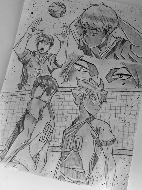 Art Sketches Basketball, Haikyu Drawing Sketch, Haikyu Doodles, Hinata Drawing Haikyuu, Haikyuu Drawing Sketch, Volleyball Drawings, Volleyball Sketch, Drawing Volleyball, Haikyuu Doodles