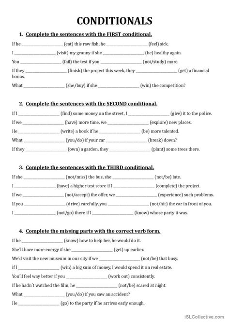 This ESL worksheet should help learners understand how to form each conditional type. They start off with the completion of each type one by one, the last exercise sums up what the learner has already practised as it contains all the three conditional types mixed and they have to find out which one it is and then complete it with the correct verb form. The key is included to check the right answers. Mixed Conditionals Grammar, Conditional Type 1 And 2 Worksheet, If Conditional Type 1, If Conditional Worksheet, Mixed Conditionals Worksheet, English Conditionals, Conditionals Grammar, Jolly Grammar, English Story Books