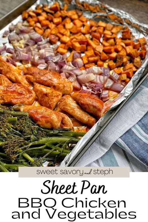 Bbq Chicken Meal Prep Healthy, Bbq Chicken Sweet Potato Sheet Pan, Bbq Chicken Pan Cooked, Bbq Sheet Pan Chicken, Chicken And Sweet Potato Sheet Pan, Bbq Chicken Sheet Pan Dinner, Sheet Pan Chicken And Sweet Potatoes, Easy Sheet Pan Dinners Chicken, Chicken Breast And Sweet Potatoes