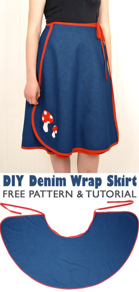 DIY: Denim Wrap Skirt Tutorial & Pattern Wrap Skirt Tutorial Maxi, How To Make A Skirt Into Pants, Diy Circle Skirt Tutorial, Easy Sew Maxi Skirt, Easy Pleated Skirt Diy, Tablecloth Sewing Pattern, Diy Plus Size Skirt, Wrapped Skirt Pattern, Wrap Circle Skirt Pattern