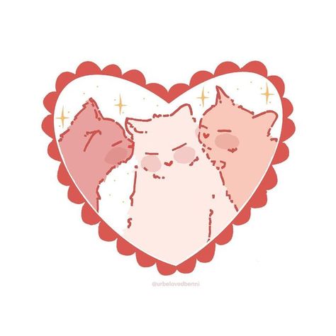 Pink Cat Drawing, Cat Stickers Aesthetic, Valentines Cats, Valentine Drawing, Valentine Doodle, Valentines Day Drawing, Cocoppa Wallpaper, Cat Heart, Valentines Art