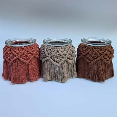 Jar Macrame, Macrame Jars, Macrame Candle, Macrame Candle Holder, Simpul Makrame, Pola Macrame, Free Macrame Patterns, Macrame Mirror, Macrame Knots Tutorial