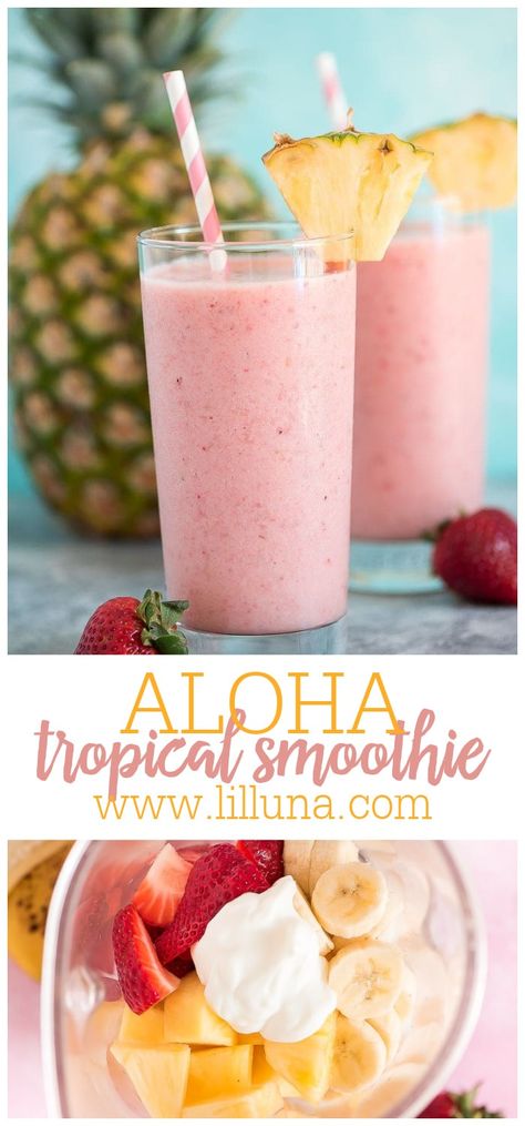 Strawberry Pineapple Smoothie, Tropical Smoothie Recipes, Smoothies Vegan, Fruit Smoothie Recipes Healthy, Smoothie Recipes Healthy Breakfast, Tropical Smoothie, Smoothie Drink Recipes, Pineapple Smoothie, Easy Smoothie Recipes