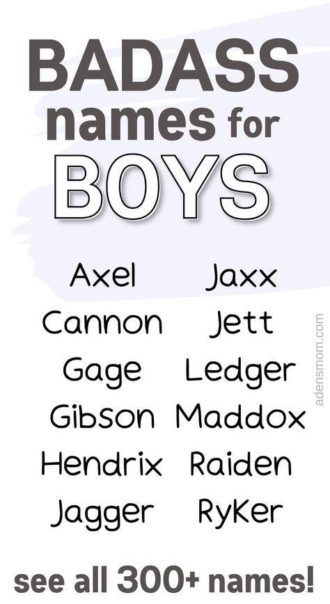 badass names for boys - list of names axel through ryker - see all 300+ names Male Name Ideas, Guy Names Unique, Best Male Names, Badass Boy Names, Pretty Boy Names, Names For Books, Unique Names For Boys, Name Ideas Unique, Black Boy Names