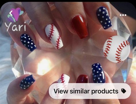 Baseball Nail Designs, Spirit Nails, Baseball Nails, Patriotic Nails Design, Sports Nails, Purple Glitter Nails, Top Nails, Clarksville Tn, July Nails