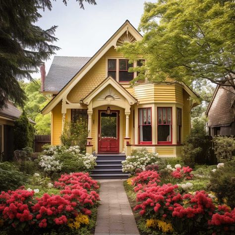 7+ Trending House Painting Designs and Colors Outside for Classic Style Houses • 333+ Inspiring Lifestyle Ideas 1910 House Exterior Paint Colors, How To Paint A House, Mustard Exterior House Colors, 1980 House Exterior, California House Exterior, White Window Trim, Yellow House Exterior, 1910 House, Exterior Home Renovation