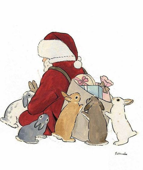 Schinako Moriyama, Christmas Bunny, Animal Illustration Art, Bunny Painting, Bunny Drawing, Christmas Card Art, Filthy Animal, Rabbit Art, Bunny Art