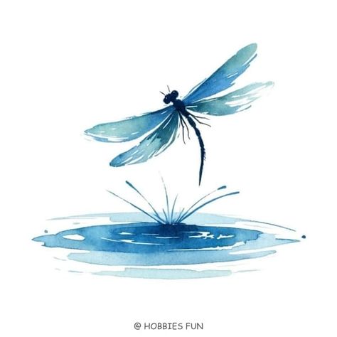 55 Easy Watercolor Painting Ideas For Beginners Dragonfly Drawing Watercolor, Dragonfly Watercolour Painting, Watercolor Art Dragonfly, Dragonfly Drawing Easy, Watercolor Ideas For Beginners, Dragonfly Watercolor Painting, Cute Watercolor Painting, Watercolor 101, Easy Watercolor Painting Ideas