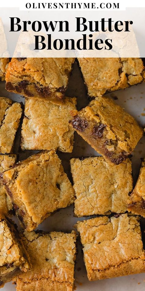 Brown Butter Blondies, Vanilla Brownies, Hot Chocolate Brownies, Butterscotch Blondies, Banana Coffee Cakes, Chocolate Chip Blondies, Chocolate Brownie Cookies, Fall Baking Recipes, Best Chocolate Chip