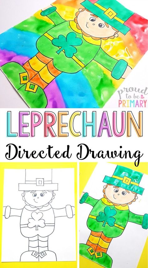 Do you love teaching directed drawings in your primary classroom? Decorate your class this March with this rainbow Leprechaun directed drawing for St. Patrick's Day. Follow the easy step by step printable art instructions that you can get for FREE! Leprechaun Directed Drawing, Leprechaun Activities, March Art, Grade 1 Art, Saint Patricks Day Art, First Grade Art, March Crafts, St Patricks Day Crafts For Kids, March Activities