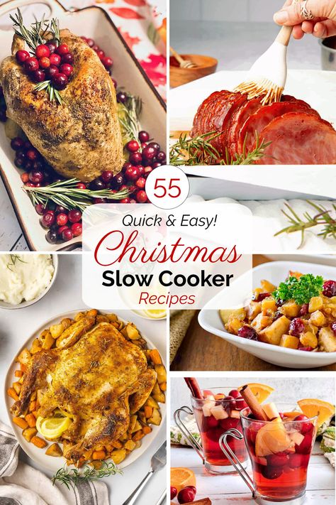 Crock Pot Dinner Party Recipes, Lazy Christmas Dinner, Crockpot Christmas Party Food, Easy Christmas Dinner Ideas Crock Pots, Christmas Crock Pot Recipes, Christmas Party Crockpot Recipes, Christmas Crockpot Dinner, Christmas Dinner Ideas Crock Pots, Slow Cooker Christmas Dinner