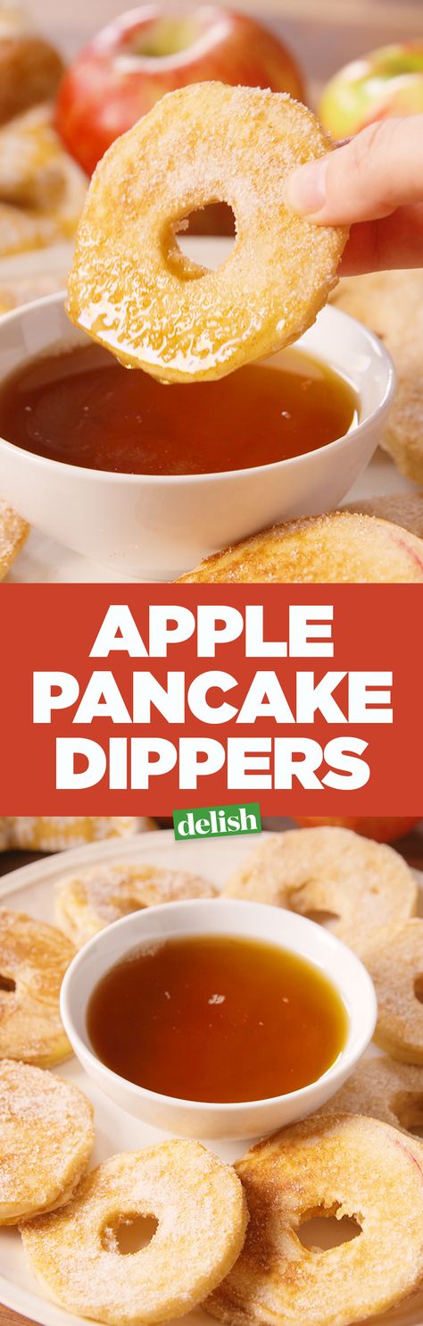 Apple pancake dippers = GENIUS! Get the recipe on Delish.com. Pancake Dippers, Apple Pancakes, Beignets, Best Breakfast, Apple Recipes, The Recipe, Yummy Treats, Breakfast Brunch, Apples